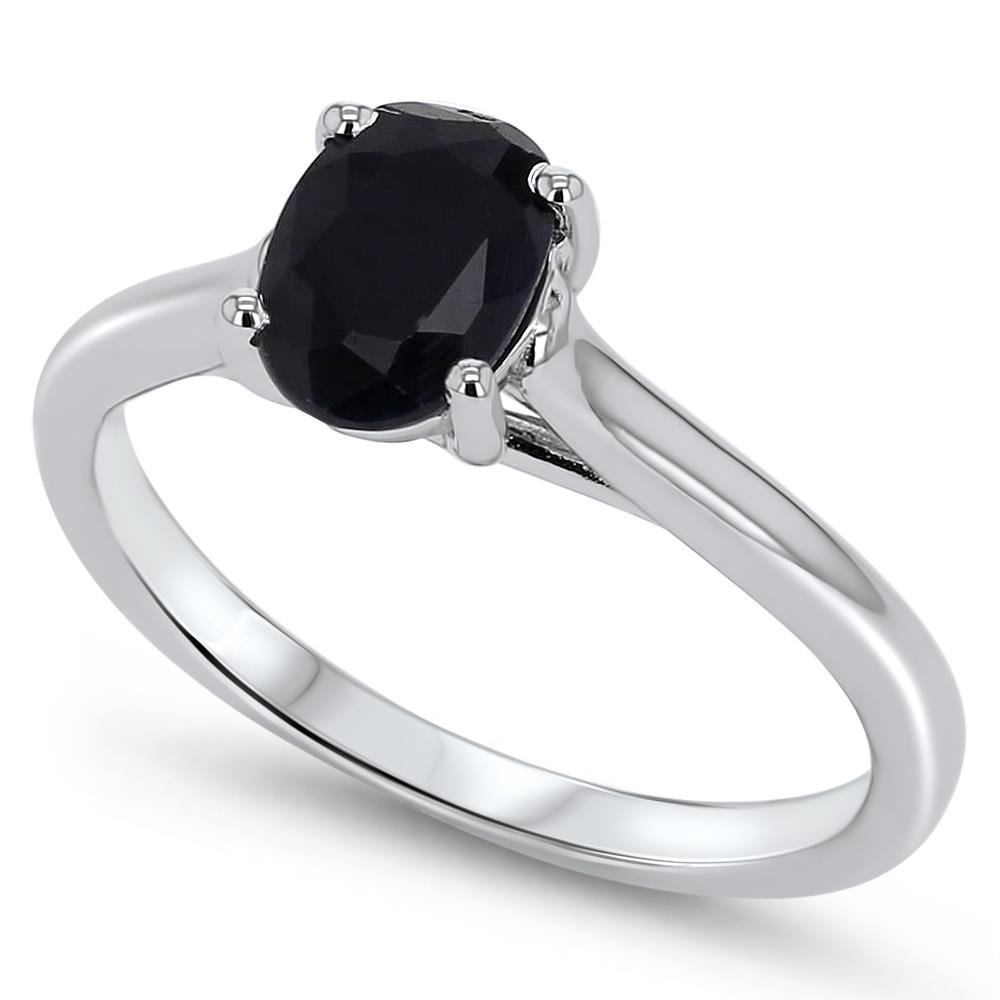 Solitaire Midnight Sapphire 1.00 Carat Ring in Silver - Sophia Fiori